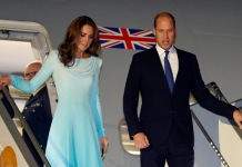 Prince William and Kate coming out from jet landed at Nur khan Air base near Islamabad