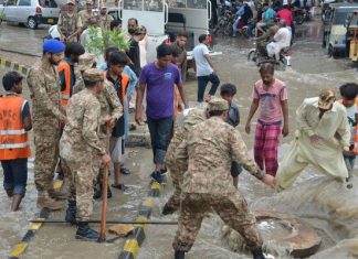 Army called to help civil administration for managing the urban flooding situation in Karachi.