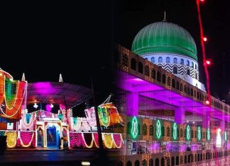 Several streets, buildings, and mosques have been decorated beautifully for the celebration of Eid Milad-Un-Nabi.