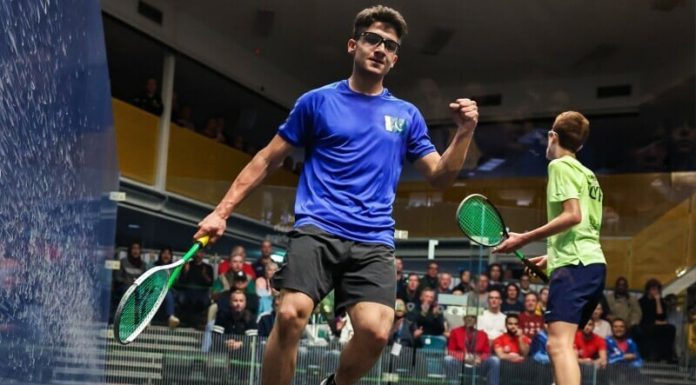 Hamza Khan wins the World Junior Squash title in a match in Melbourne